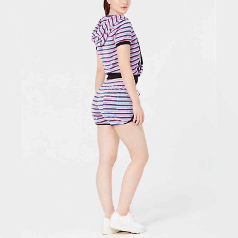 Juicy Couture “Poolside” Cotton Velour Striped High Waist Dolphin Shorts
